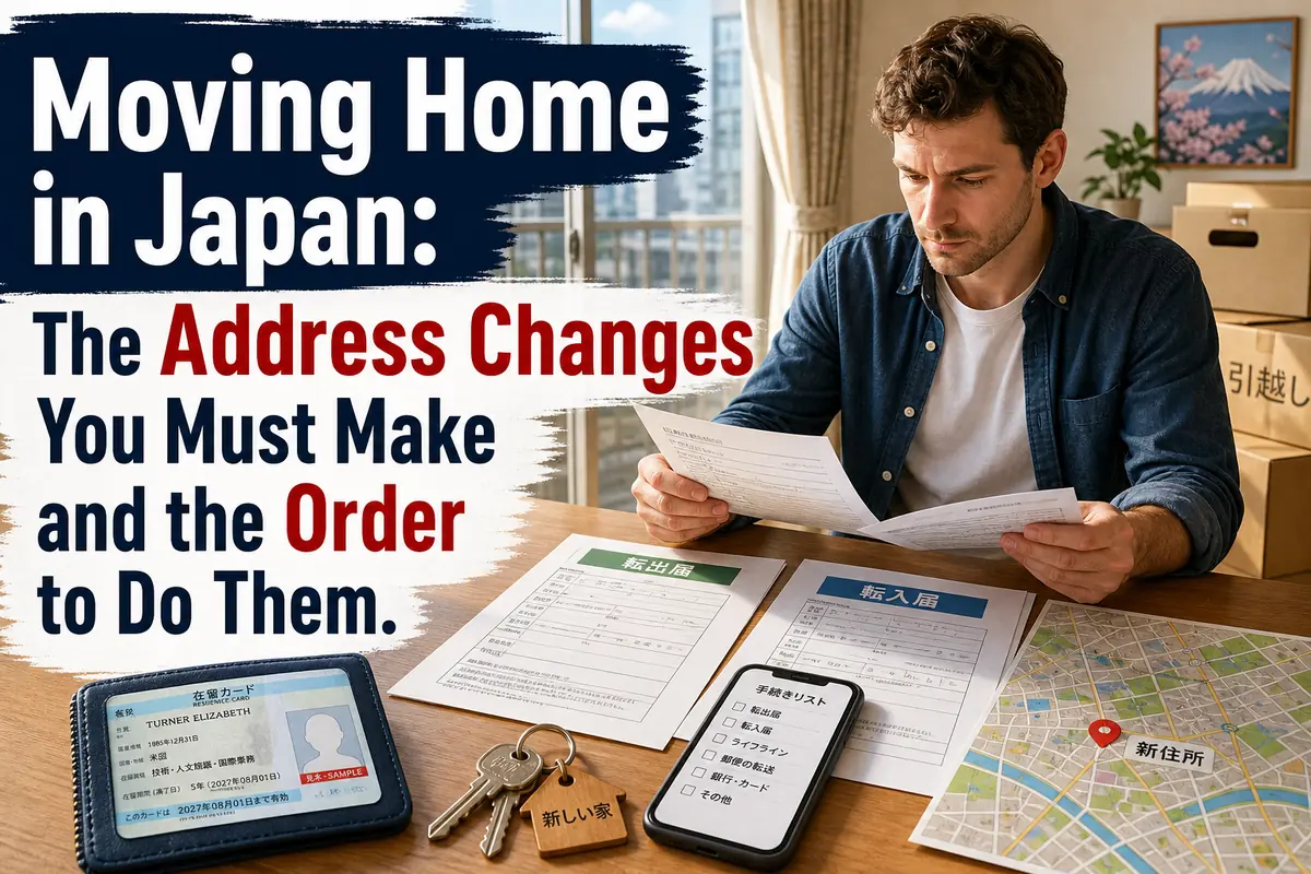 日本の引っ越しに必要な書類を整理する外国人居住者。