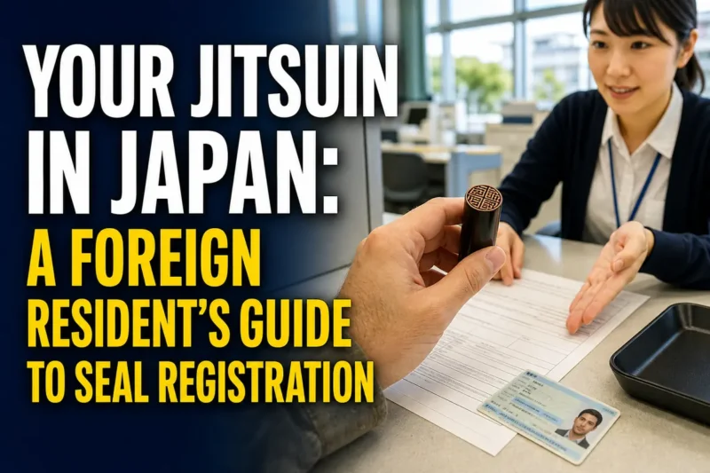 A foreign resident prepares a personal seal registration application at a Japanese municipal office.