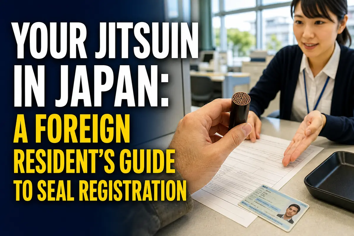 A foreign resident prepares a personal seal registration application at a Japanese municipal office.
