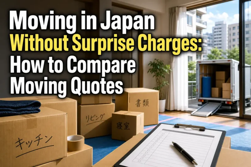 日本の引っ越しで見積書を確認しながら荷物を準備する様子。