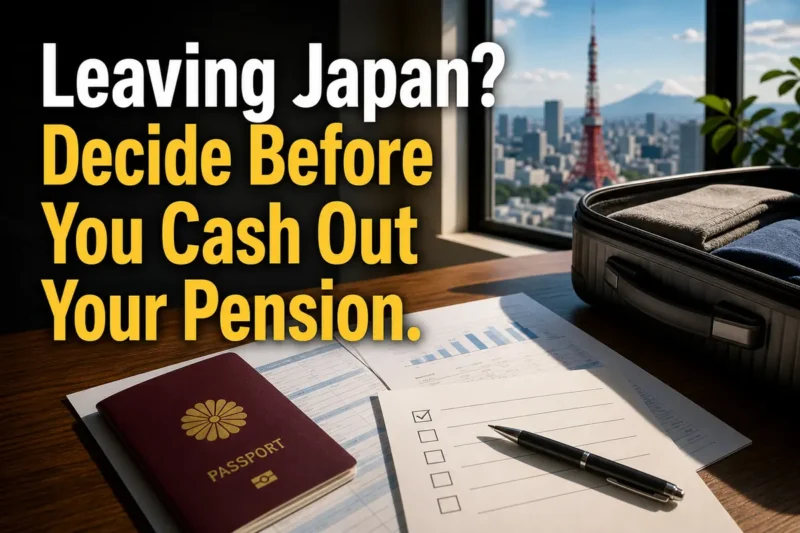 日本を離れる前に年金書類と必要事項を確認する場面。