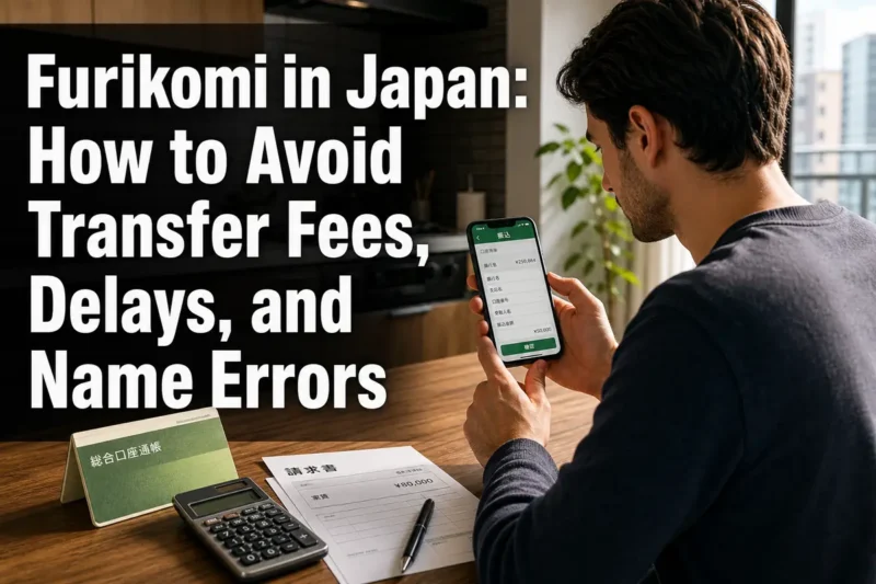 A foreign resident checks a domestic bank transfer on a smartphone in Japan.
