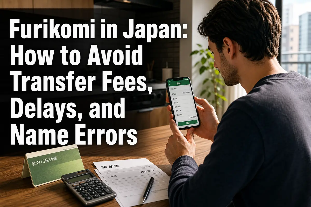 A foreign resident checks a domestic bank transfer on a smartphone in Japan.
