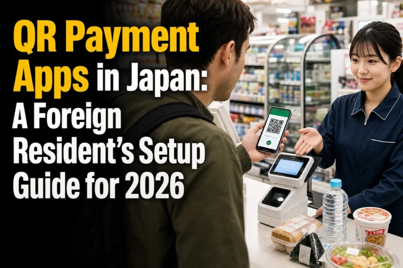 A foreign resident makes a QR code payment at a convenience store in Japan.