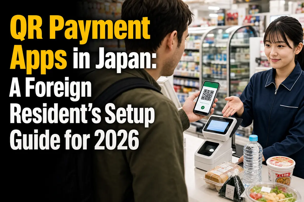 A foreign resident makes a QR code payment at a convenience store in Japan.