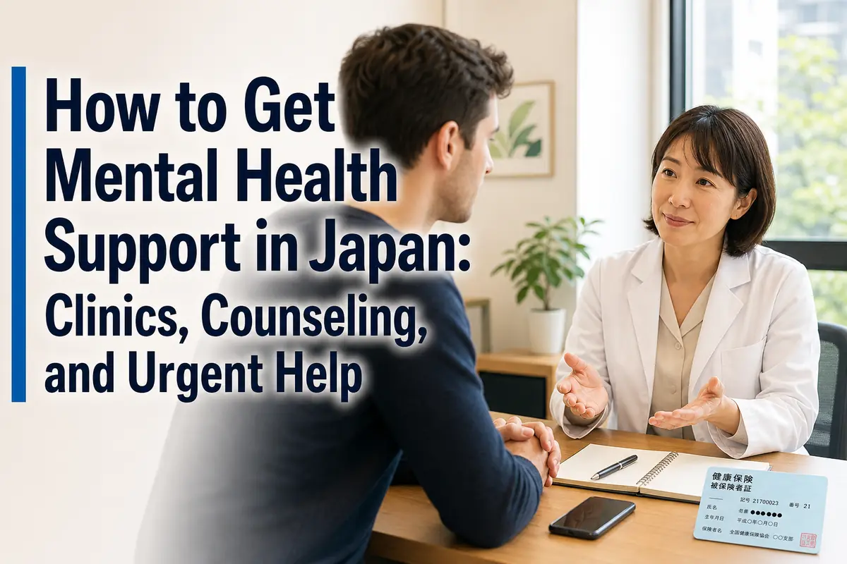 日本の相談室で医療専門職に相談する外国人居住者。