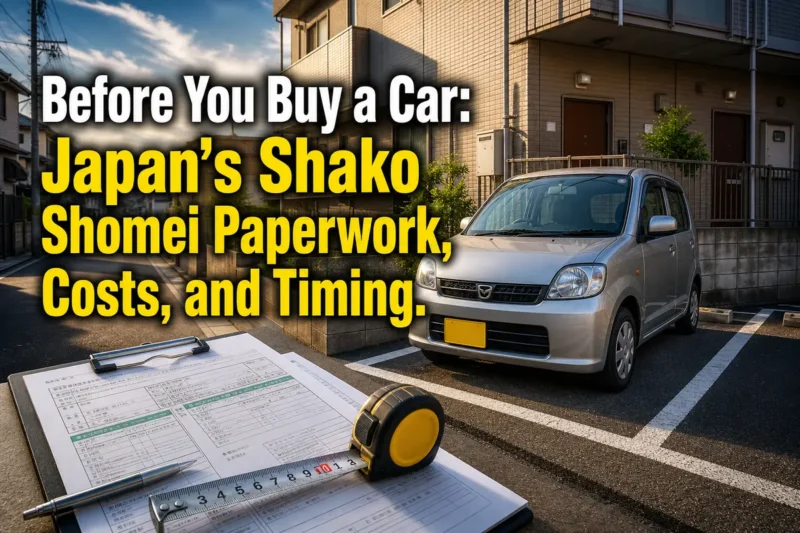 日本の住宅街にある駐車区画と申請書類。