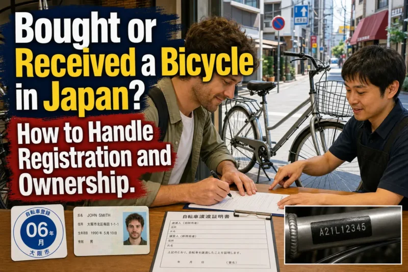 A resident completes bicycle registration paperwork at a bicycle shop in Japan.