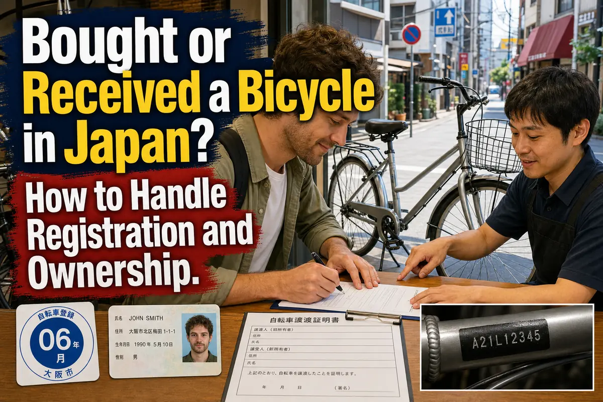 A resident completes bicycle registration paperwork at a bicycle shop in Japan.