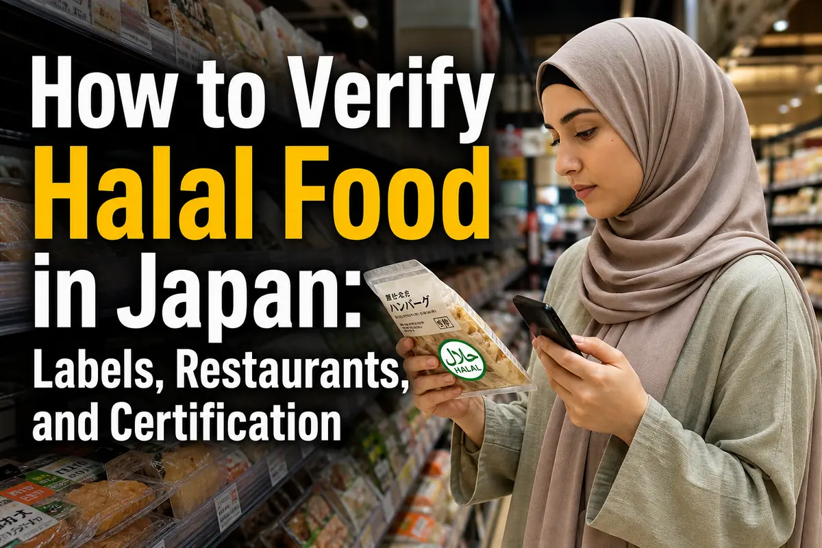 A shopper checks a packaged food label in a Japanese supermarket.