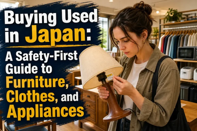A shopper checks a used appliance in a Japanese secondhand store.