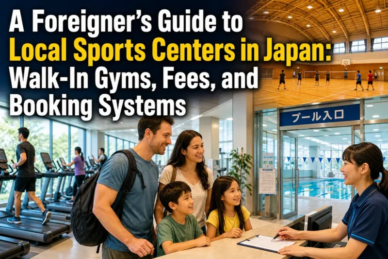 Foreign residents check in at a municipal sports center in Japan.