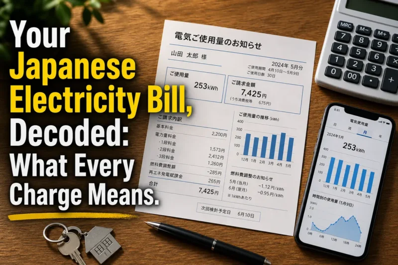 電気料金明細と使用量グラフを確認する日本の暮らしのイメージ。
