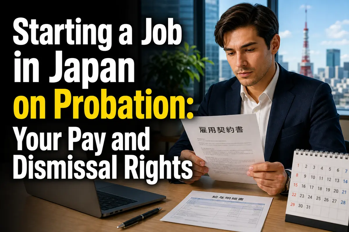 日本の雇用契約書と給与条件を確認する外国人労働者。