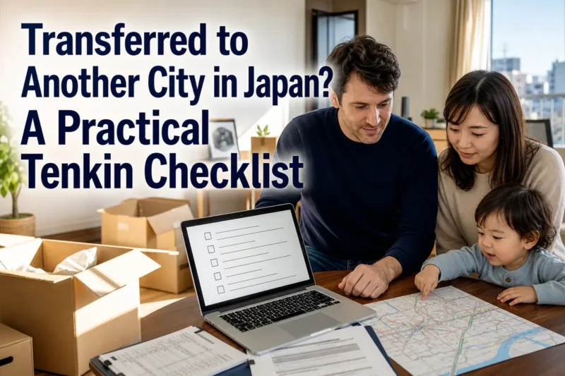 日本国内の転勤に向けて家族で引っ越し準備をする様子。