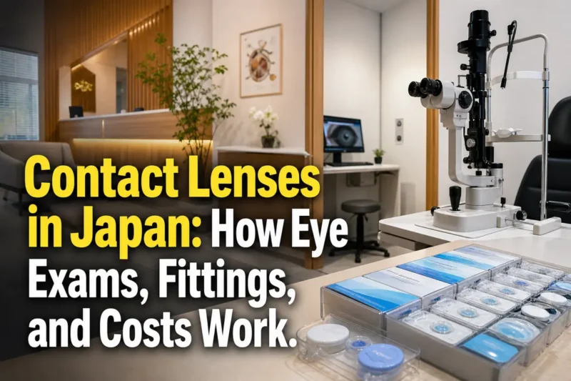 日本の眼科で行われるコンタクトレンズ検査のイメージ。