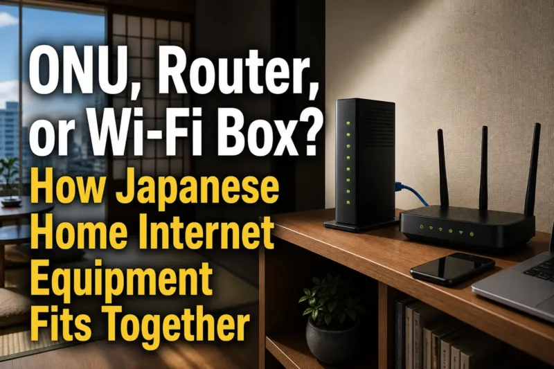 日本の住居でONUとWi-Fiルーターが接続された家庭用インターネット機器。