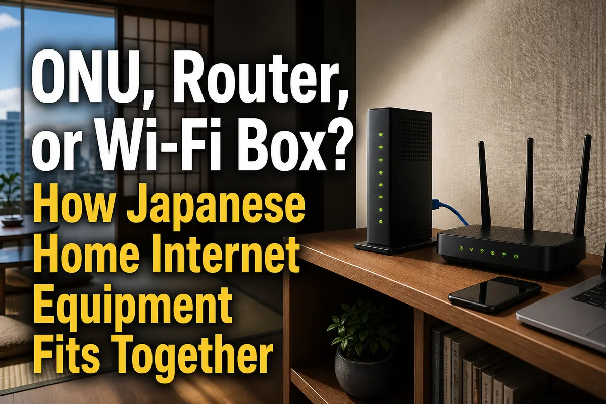 日本の住居でONUとWi-Fiルーターが接続された家庭用インターネット機器。