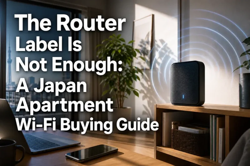 日本のアパートでWi-Fiルーターとノートパソコンを設置している様子。