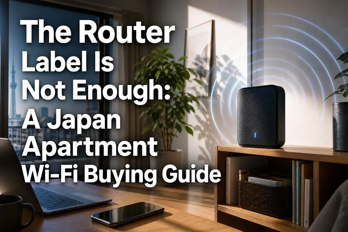 日本のアパートでWi-Fiルーターとノートパソコンを設置している様子。