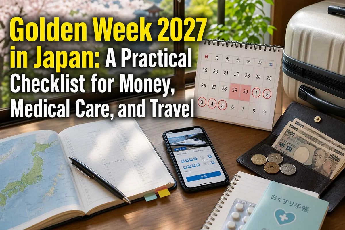 Golden Weekに備えて旅行予約や現金、薬を確認する様子。