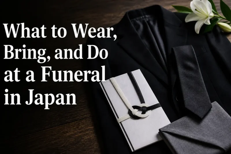 黒い礼服と香典袋を静かに並べた日本の葬儀準備のイメージ。